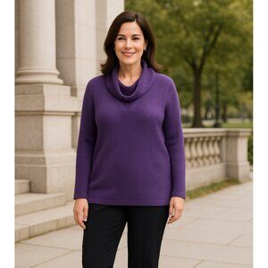 Roamans Purple Ribbed Knit Cowl Neck‎ Sweater Size Large 18/20 Cozy Casual